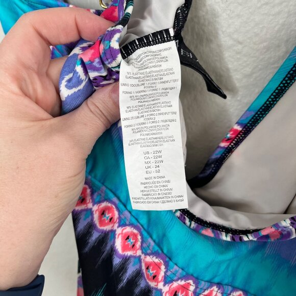 La Blanca Womens 22 Blue Purple Geometric One Piece Swim Suit Dress - Picture 6 of 13